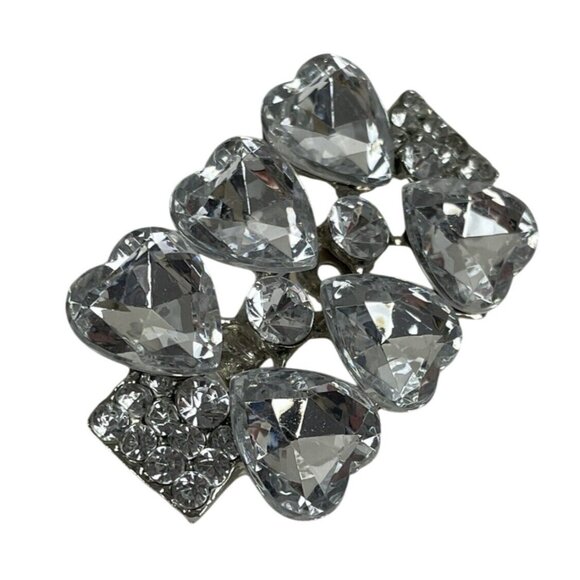 Vintage Heart Shaped Crystal Rhinestone Brooch Silver Tone Elegant Design - Picture 3 of 8